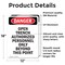 Signmission Portrait Open Trench Authorized Personnel Only Danger Sign, Vinyl Decal, 12in W x 18in L, 2PK OS-2PACK-DS-D-1218-V-1909 - alternate 6